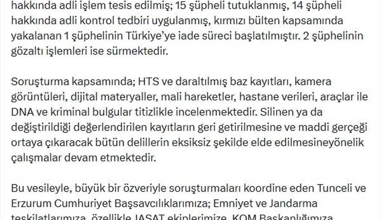 Bakan Gürlek'ten 'Gülistan Doku' soruşturması açıklaması