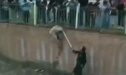 Çar Çayı'na düşen köpeği, elini ısırmasına rağmen kurtardı
