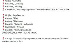 Yalova, Kütahya ve Çanakkale yangınları tamamen kontrol altına alındı