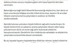 Bakan Çiftçi: En büyük çabamız; kayıp yolcularımızın bir an evvel sağ salim bulunması