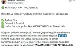 Bakan Yumaklı: Buca, Çine ve Susurluk'taki orman yangınları kontrol altında