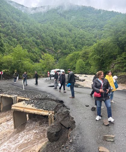 Artvin'de etkili sağanak; dere taştı, köprü hasar gördü
