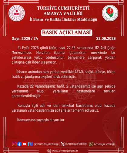 Amasya'da yolcu otobüsü şarampole uçtu: 2'si ağır 24 yaralı