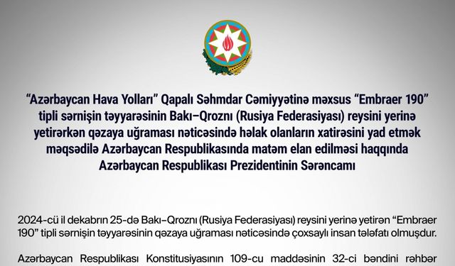 Azerbaycan'da 1 Günlük Milli Yas İlan Edildi