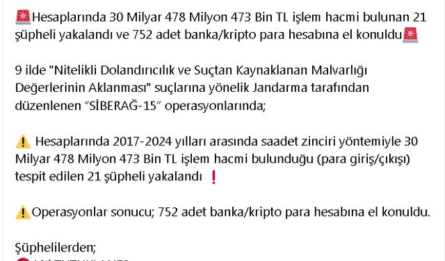 9 ilde 'Siberağ-15' operasyonu; 18 şüpheli tutuklandı