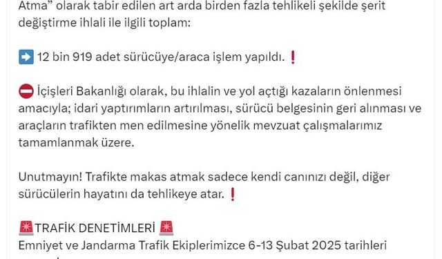 Bakan Yerlikaya: Trafikte Makas Atmaya Yeni Yaptırımlar Geliyor