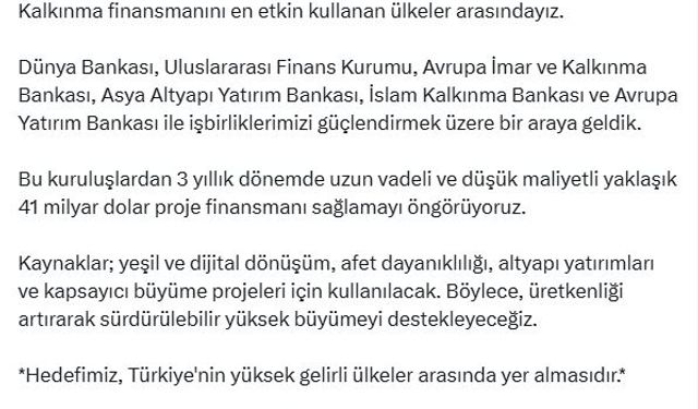 Bakan Şimşek: 6 uluslararası kuruluştan 41 milyar dolar proje finansmanı sağlayacağız