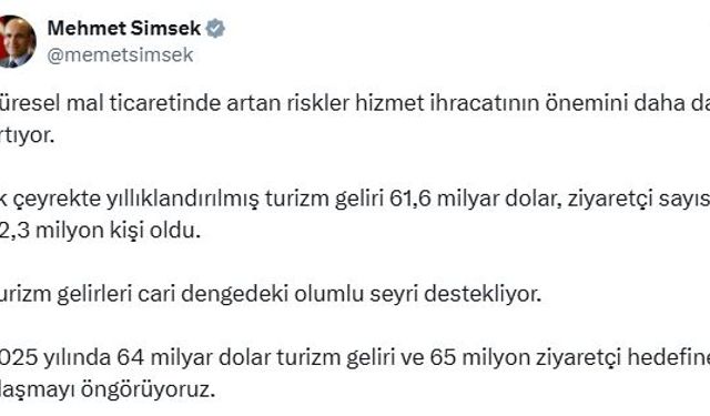 Bakan Şimşek: 2025 yılında 64 milyar dolar turizm gelirine ulaşmayı öngörüyoruz