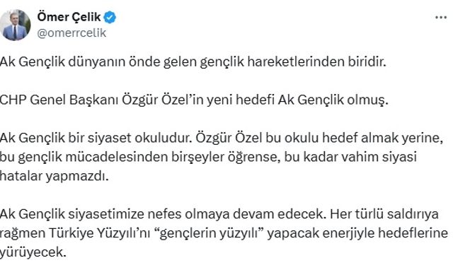 AK Parti Sözcüsü Çelik'ten Özel'e 'Ak Gençlik' tepkisi