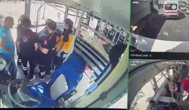 Otobüste fenalaşan yolcuya müdahale kamerada