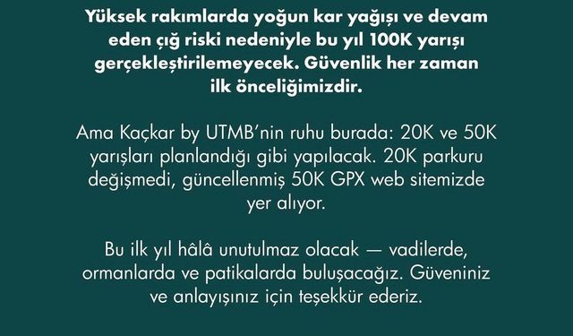 Kaçkar Dağları'ndaki Ultra-Trail UTMB'nin 100K koşusuna çığ engeli