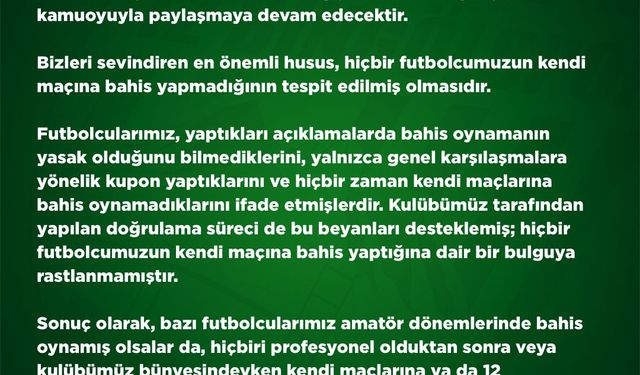 12 Bingölspor: Futbolcularımız, kendi maçlarına bahis yapmamıştır