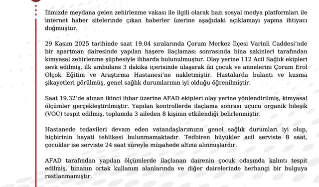 Çorum'da 8 kişi, zehirlenme şüphesiyle hastaneye kaldırıldı
