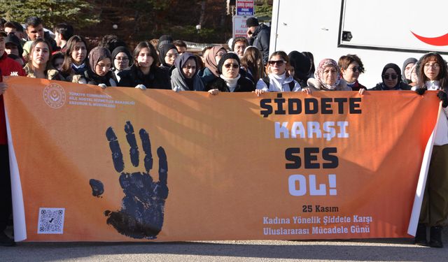 Erzurum'da 'Şiddete karşı tek yürek' yürüyüşü