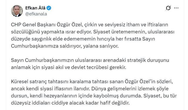 AK Parti'li Ala: Özgür Özel'in sözleri, kendi siyasi iflasının ilanıdır