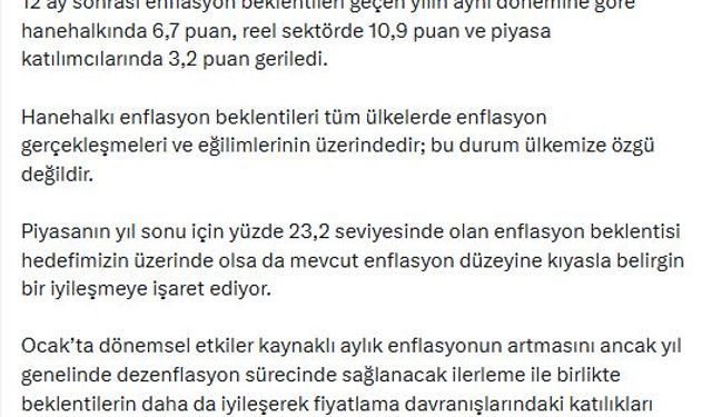 Bakan Şimşek: Enflasyon beklentilerinin daha da iyileşmesini bekliyoruz