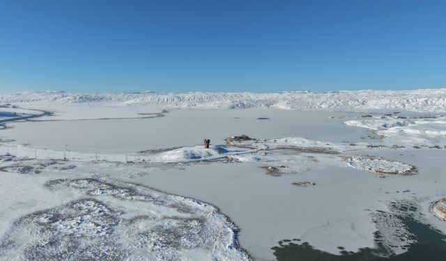 Sivas'ın en büyük gölü Tödürge, buz tuttu
