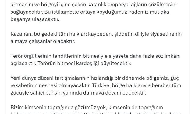 Kurtulmuş: Suriye'nin bütünlüğü için atılan her adım, 'Terörsüz Türkiye' hedefimizi güçlendirmektedir