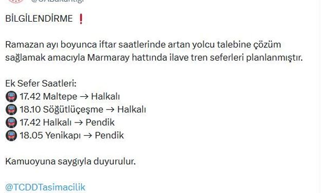 Ramazan boyunca Marmaray'da ek sefer