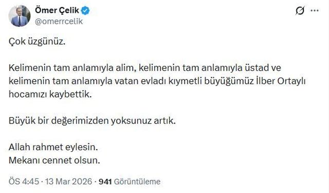 AK Parti Sözcüsü Çelik'ten İlber Ortaylı için taziye mesajı