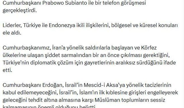 Cumhurbaşkanı Erdoğan, Endonezya Cumhurbaşkanı Subianto ile görüştü