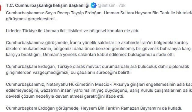 Cumhurbaşkanı Erdoğan, Umman Sultan Heysem Bin Tarık ile görüştü