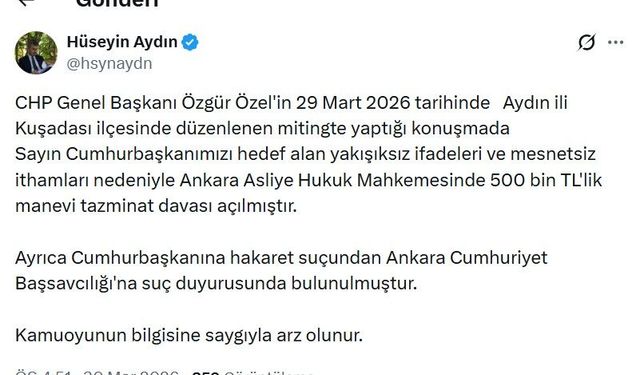 Cumhurbaşkanı Erdoğan'dan Özgür Özel'e tazminat davası