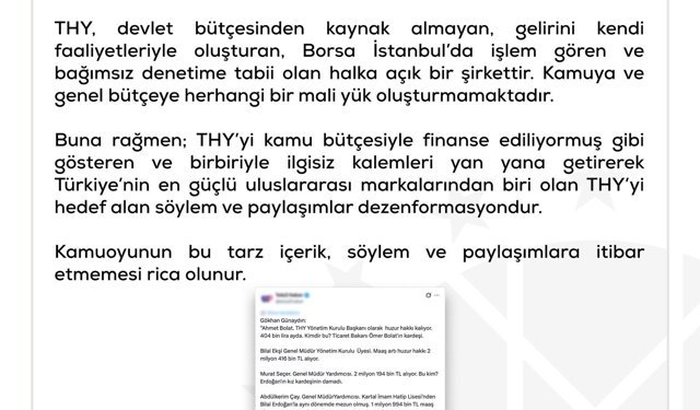 DMM: Türk Hava Yolları'na ilişkin ortaya atılan iddialar dezenformasyon içermektedir