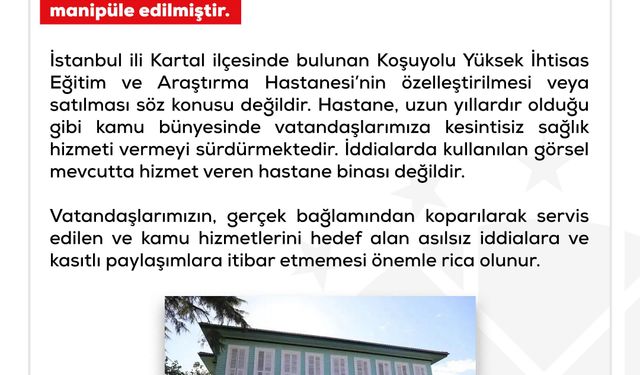 DMM'den 'Koşuyolu Kalp ve Damar Hastanesi satılıyor' iddialarına ilişkin açıklama
