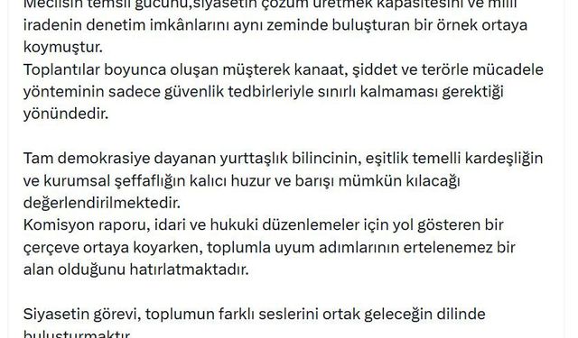 MHP'li Yıldız: Komisyonumuz, Türkiye'nin barışla ve kardeşlikle güçleneceğini göstermiştir