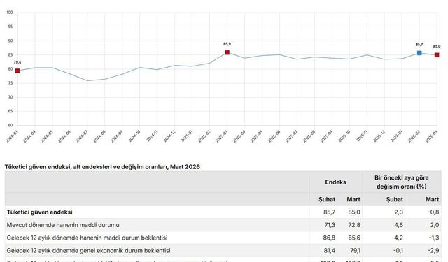 TÜİK: Tüketici güven endeksi martta geriledi