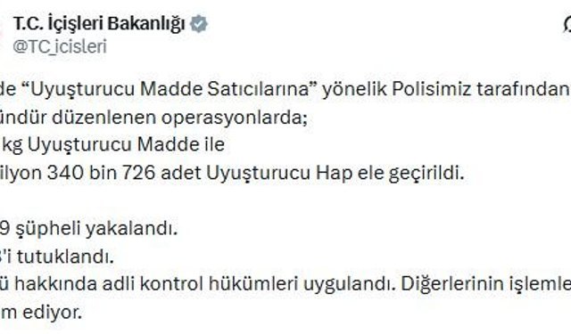 75 ilde narkotik operasyonları: 638 tutuklama
