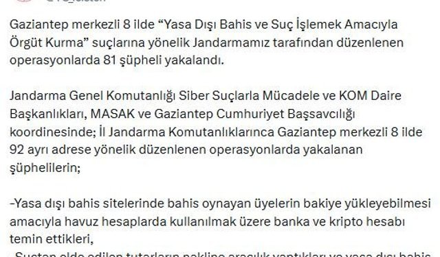 8 ilde 'yasa dışı bahis' ve 'suç örgütü' operasyonu: 81 gözaltı