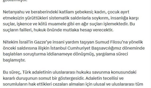 Bakan Gürlek: İsrail, uluslararası hukuku tanımadığını bir kez daha göstermiştir