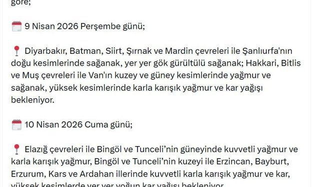 Bakanlıktan 'Sağanak' ve 'Kar' Uyarısı