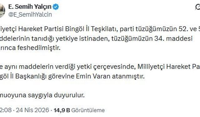 MHP'li Yalçın: Gaziantep ve Bingöl il teşkilatları feshedildi
