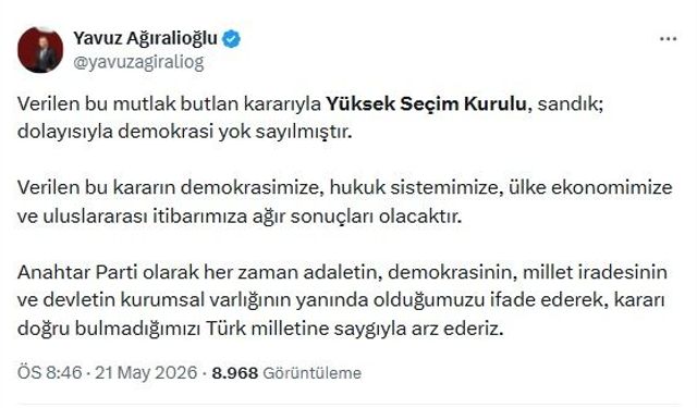 Ağıralioğlu: Demokrasi yok sayılmıştır