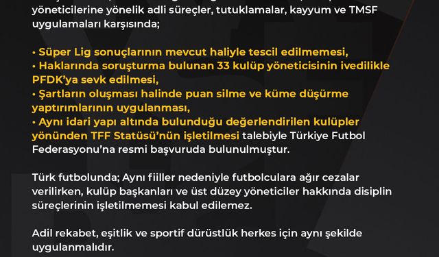 Kayserispor, Süper Lig sonuçlarının mevcut haliyle tescil edilmemesi için TFF'ye başvurdu