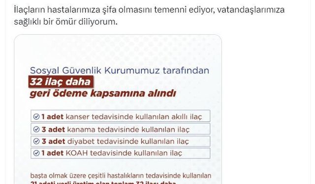 Bakan Işıkhan: 32 ilacı geri ödeme listesine aldık