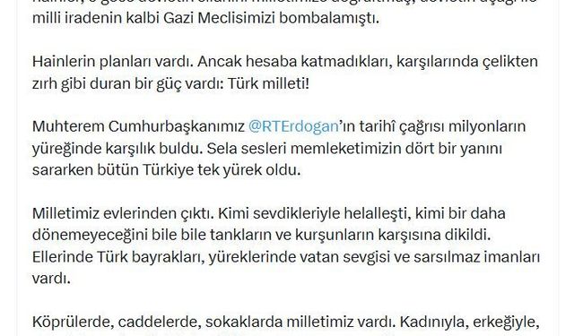 Bakan Çiftçi'den '15 Temmuz' mesajı