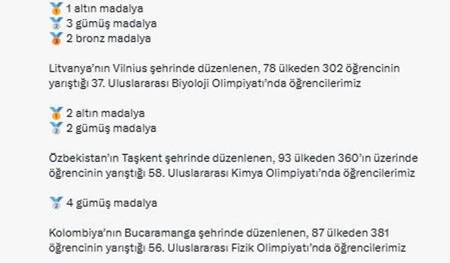 Bakan Kacır'dan uluslararası bilim olimpiyatlarında madalya kazanan öğrencilere tebrik