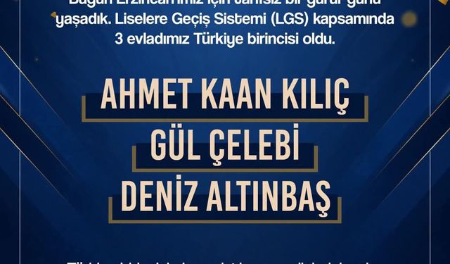 Erzincan'daki 3 birinciyi Vali Aydoğdu açıkladı