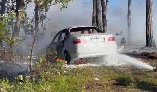 Otomobilde çıkan yangın ormana sıçradı