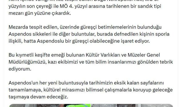 Aspendos'ta 2 bin 400 yıllık güreşçi mezarı keşfedildi