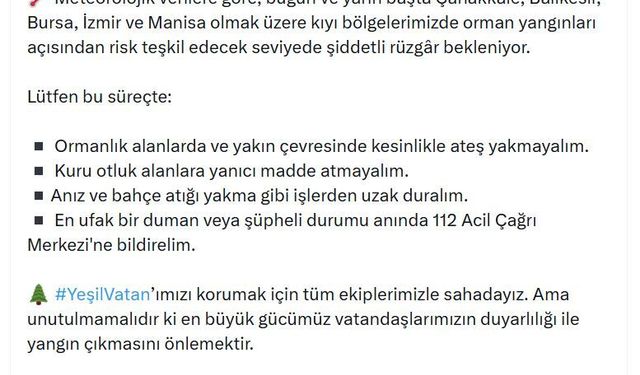 Bakan Yumaklı'dan orman yangınlarına karşı uyarı