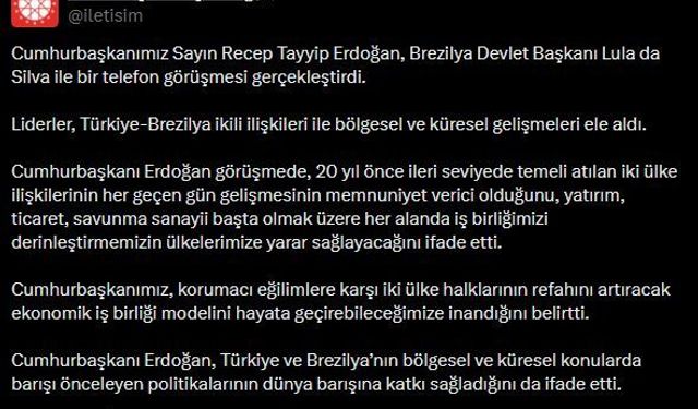 Cumhurbaşkanı Erdoğan, Brezilya Devlet Başkanı Silva ile görüştü