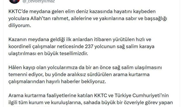 Cumhurbaşkanı Yardımcısı Yılmaz: Temel önceliğimiz, yolcuların ve mürettebatın kurtarılması (2)