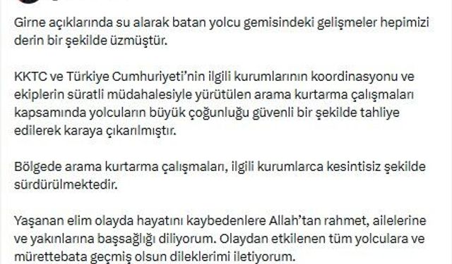 İletişim Başkanı Duran'dan Girne'de batan gemiye ilişkin açıklama