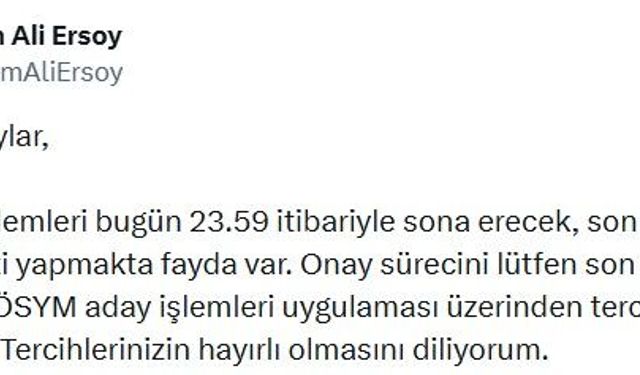ÖSYM Başkanı Ersoy'dan YKS adaylarına 'tercih' uyarısı