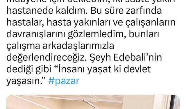 Rahatsızlanan vali yardımcısı sıraya girdi, acil servisteki gözlemini sanal medyadan paylaştı